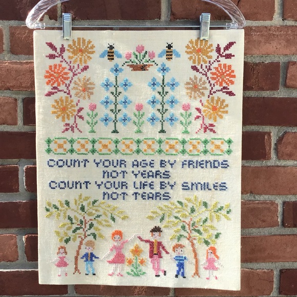 Vintage Other - Vtg colorful counted crossstitch boho ,happy life